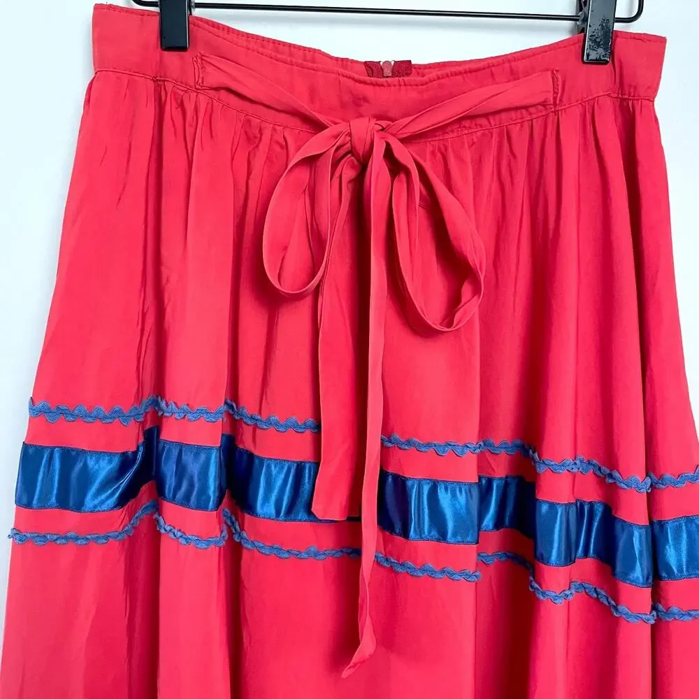 Vintage Handmade Prairie Maxi Skirt Sz 6‎ Tiered Ruffle Floral Folk Cottage Boho